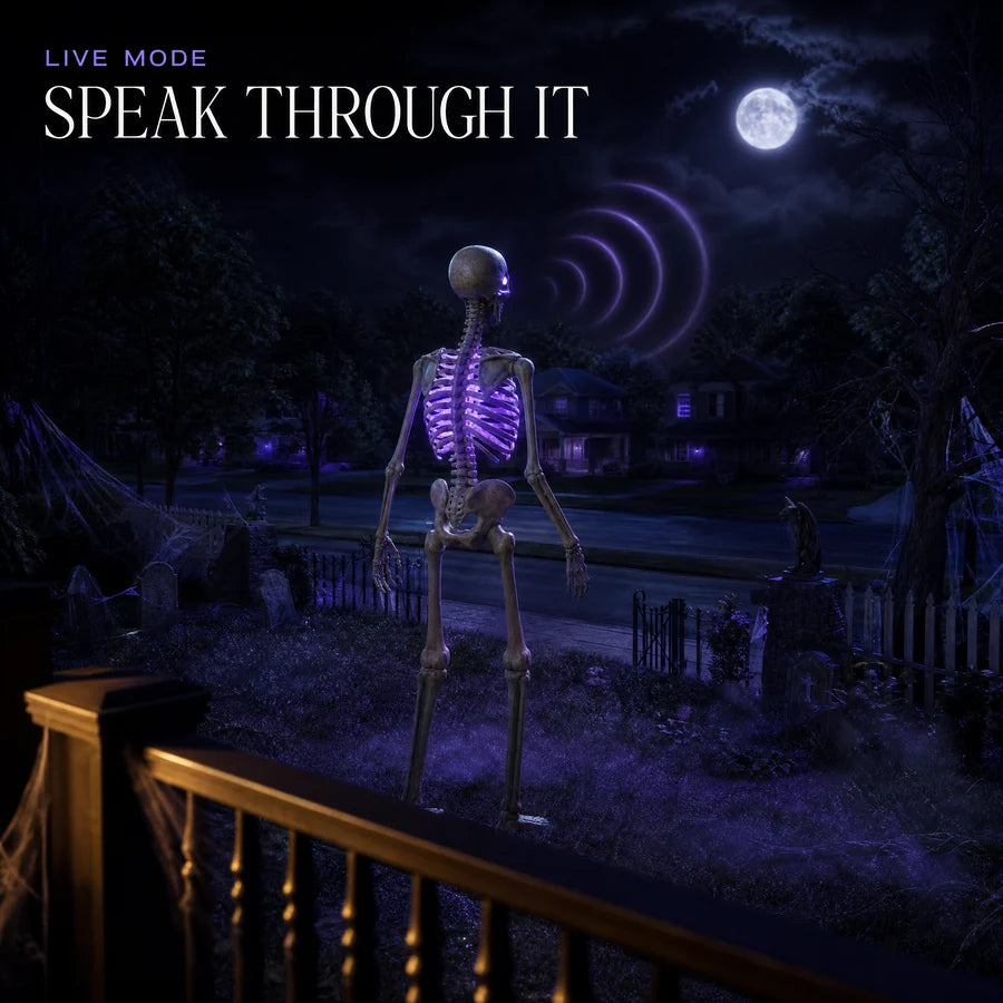 Close-up of the Tallowmere skeleton's glowing eyes at night