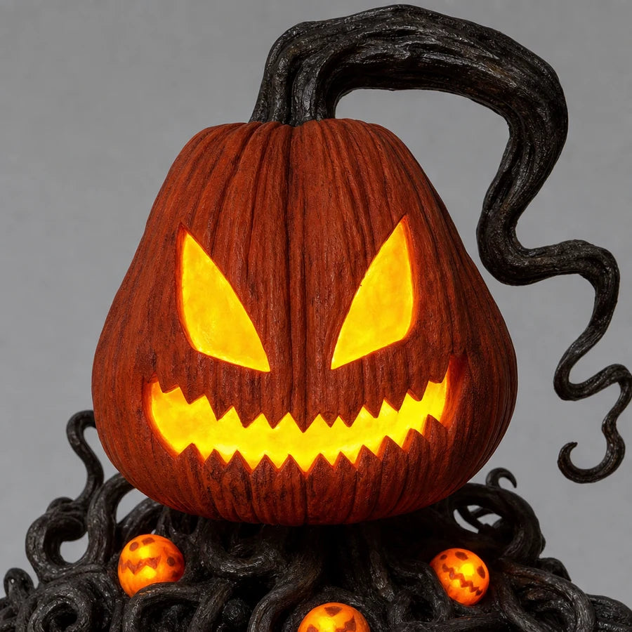 Close-up of the carved pumpkin head