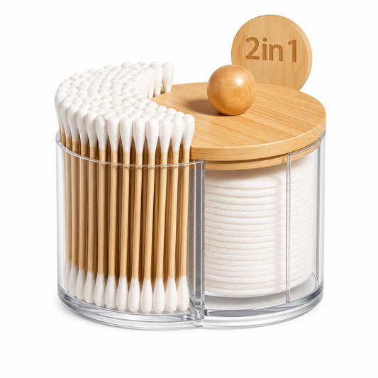 Bamboo 2-in-1 Cotton Pad & Swab Organizer
